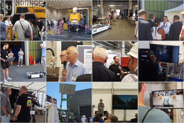 KIT-Fakultät für Maschinenbau/ Yvonne Bliestle Fotocollage einiger Maschinenbau-Institutem beim Tag der offenen Tür im Campus Ost